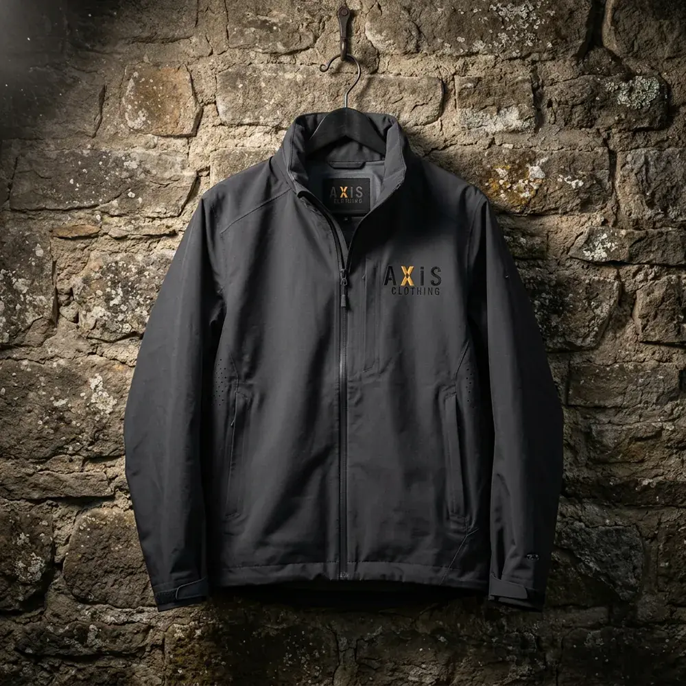 Axis softshell jacket on stone wall